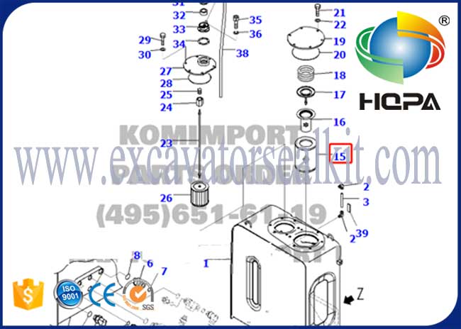 207-60-71182 فیلتر روغن هیدرولیک در مخزن هیدرولیک Komatsu PC228US-3E0 نصب شده