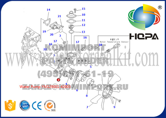 قطعات هیدرولیک بیل 3D84 4D84 / پمپ آب موتور Komatsu YM129001-42003